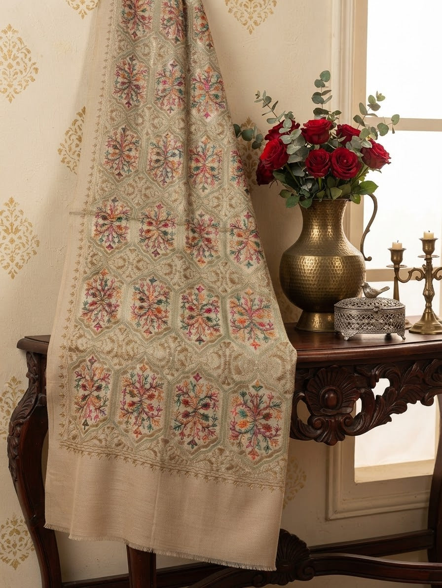 Winter embroided wool shawl