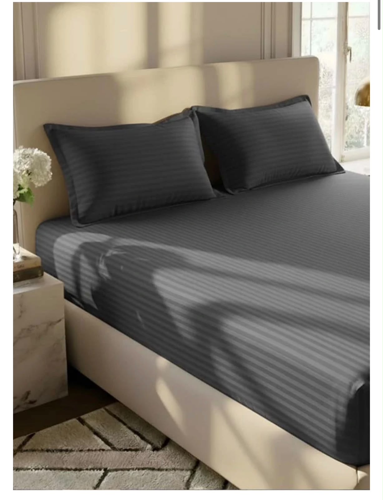 King size fitted bed sheet with 2 pillow covers leather embosed cotton satin (72*78)
Color ( dark gray)d.g