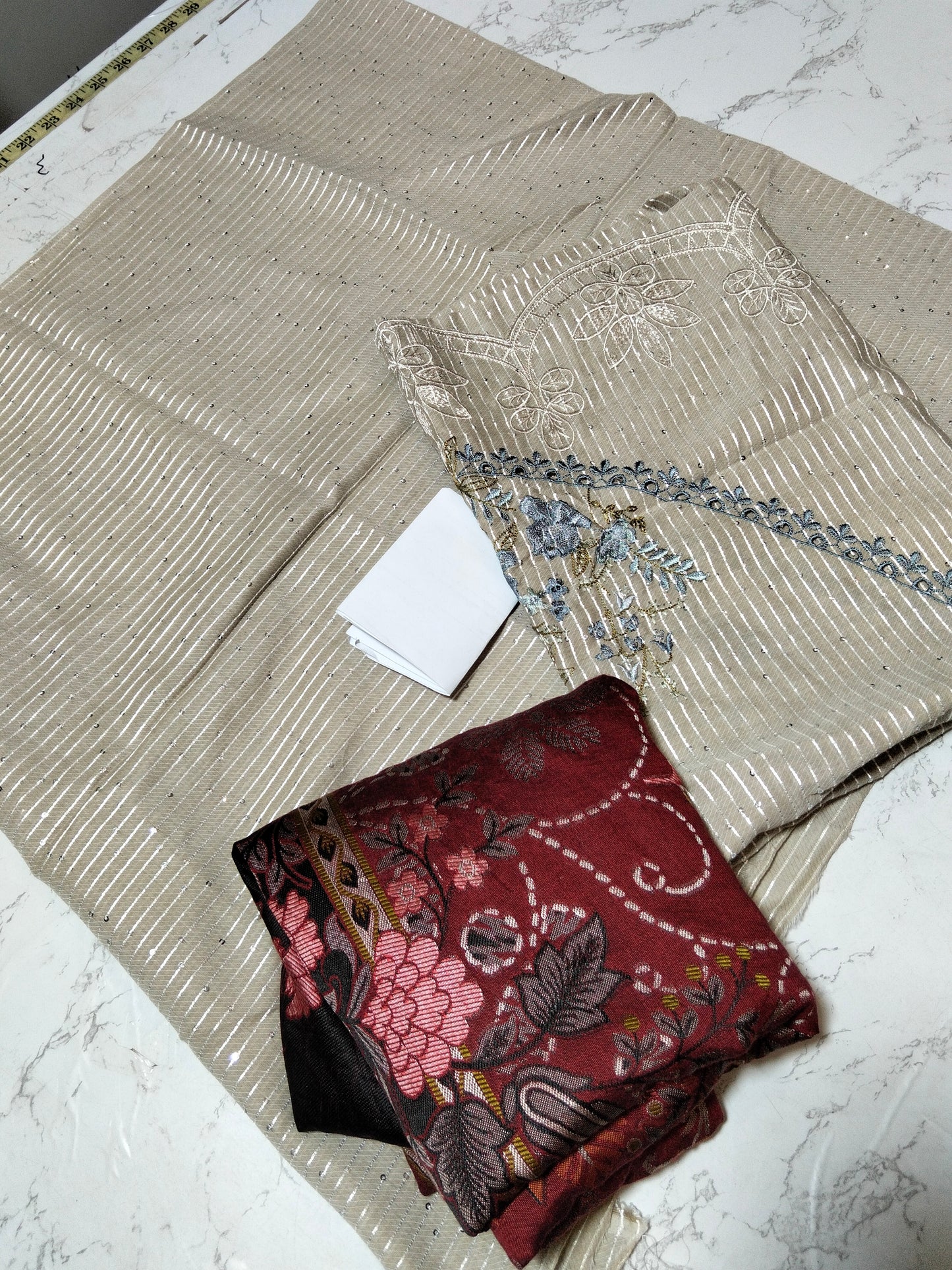 Sale Maria b embroided shirt+ Mushq jacqaurd shawl