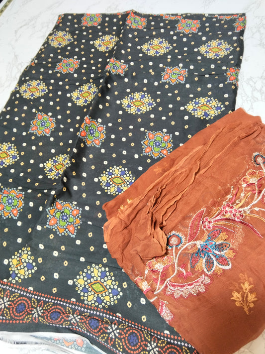 Sale printed lawn 2pc + breeze embroided pure chiffon dupatta