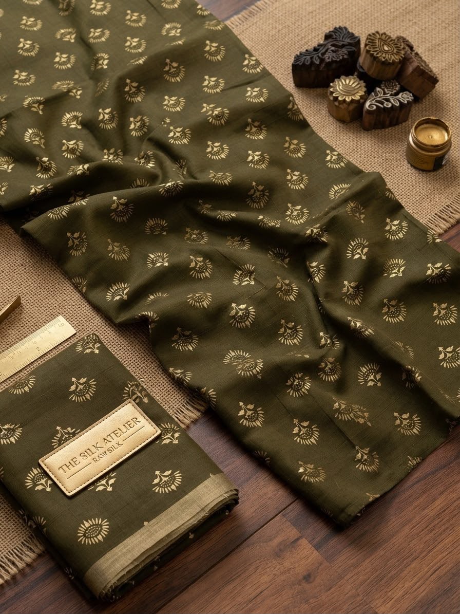 Block printed raw silk 2 pc