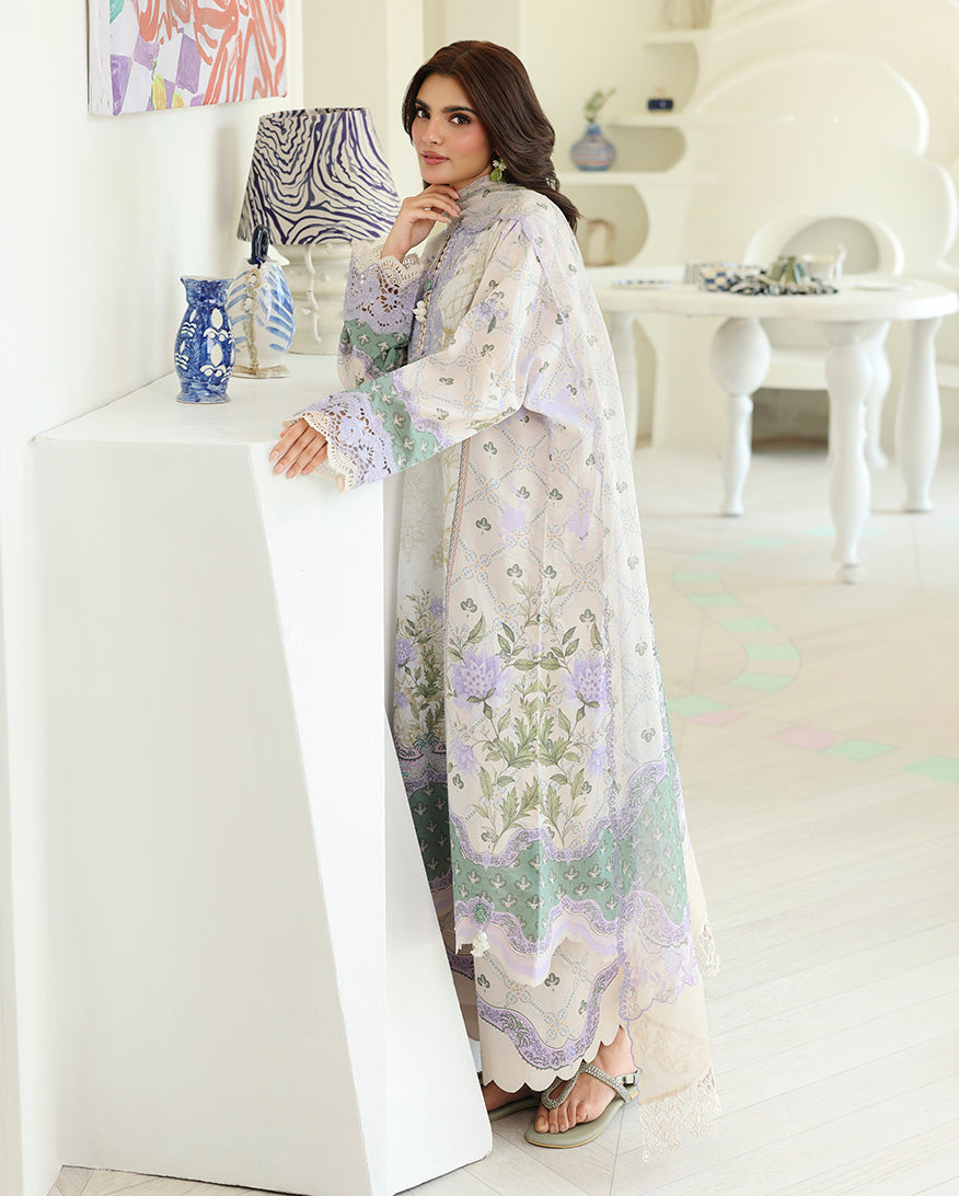 Mushq Roheenaz white Camellia embroided 3pc