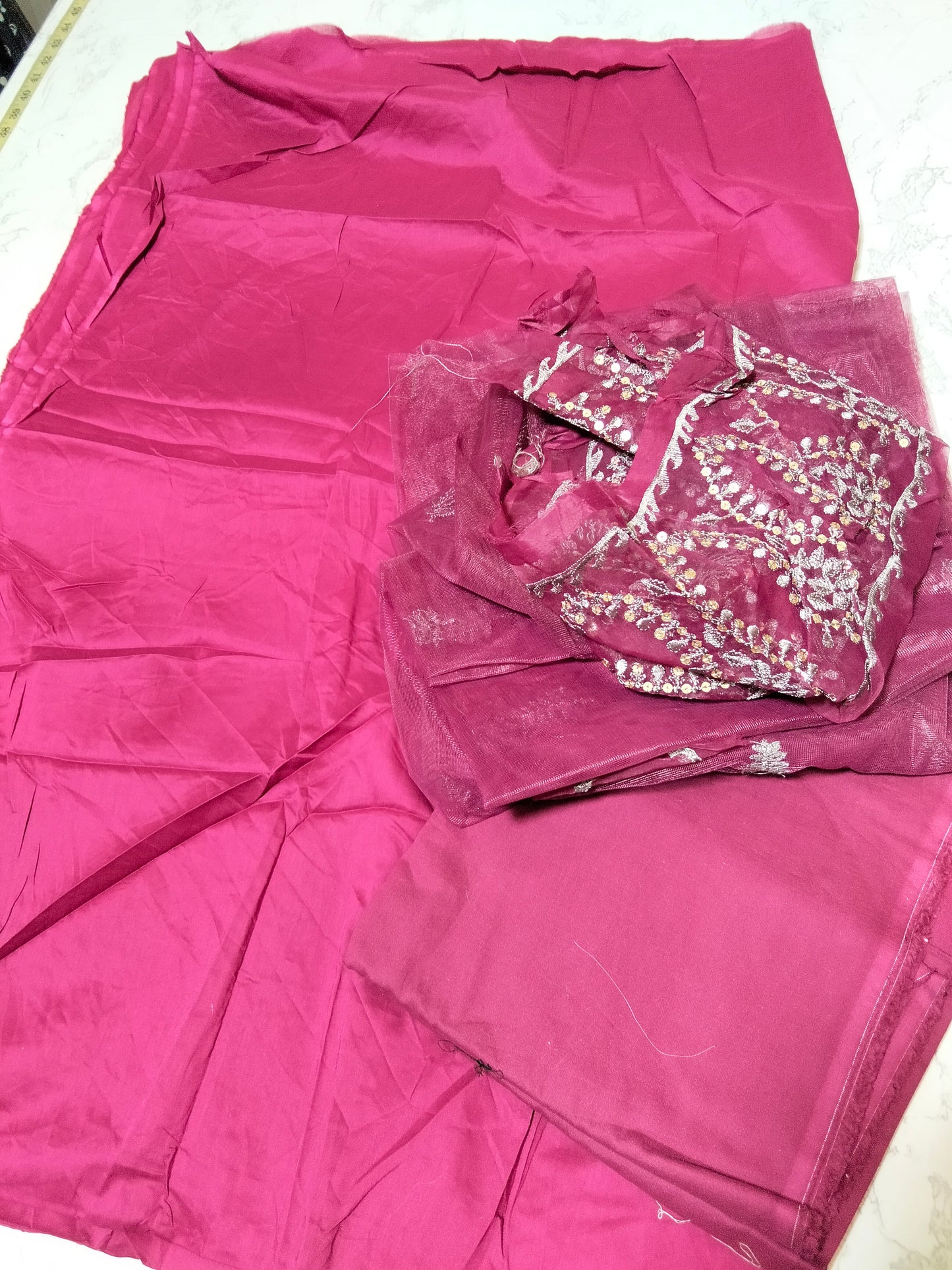 Sale plain lawn 2pc+embroided net dupatta+ trouser fabric