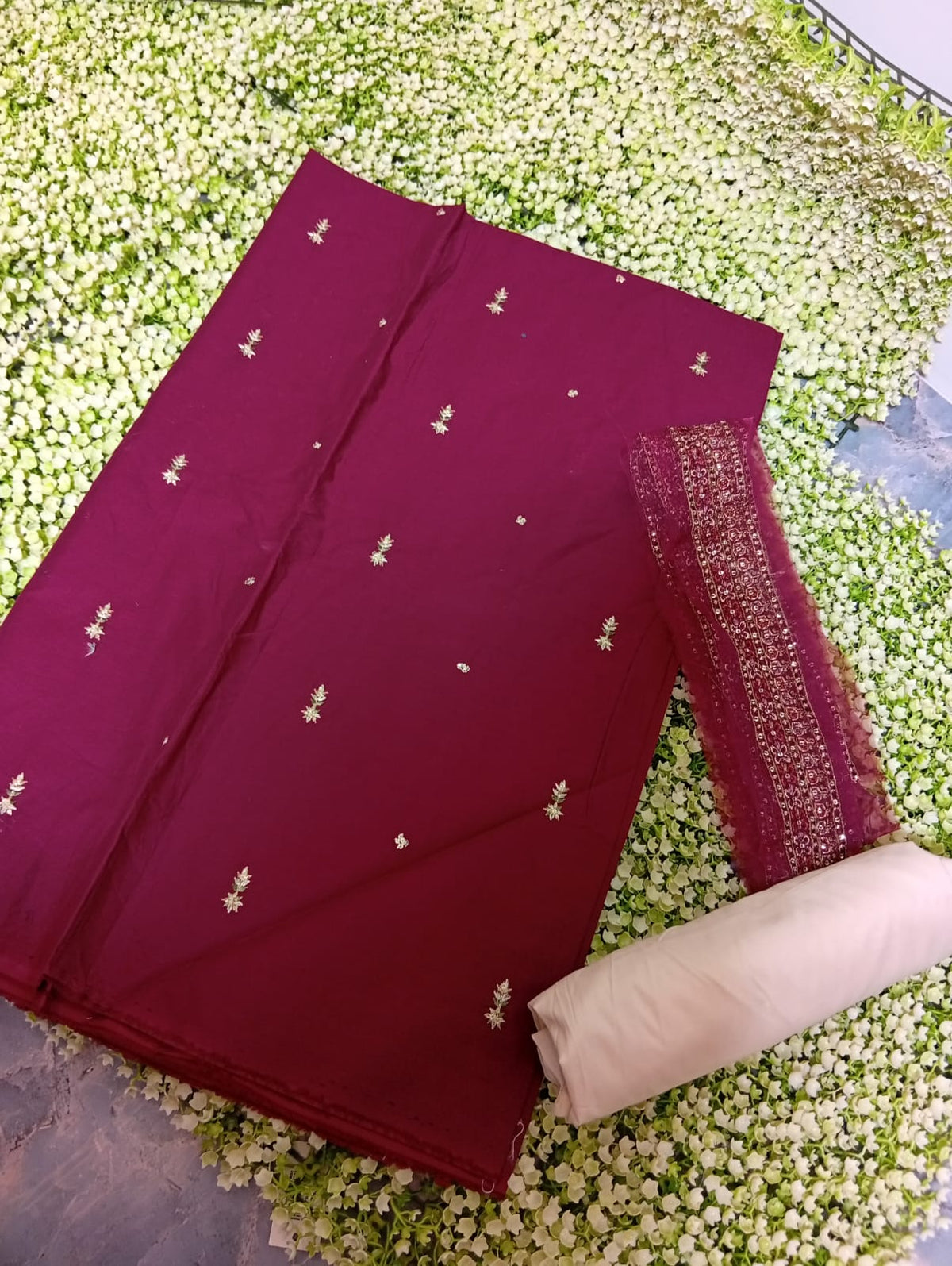 Batik embroided lawn shirt with plain trouser with embroided patches