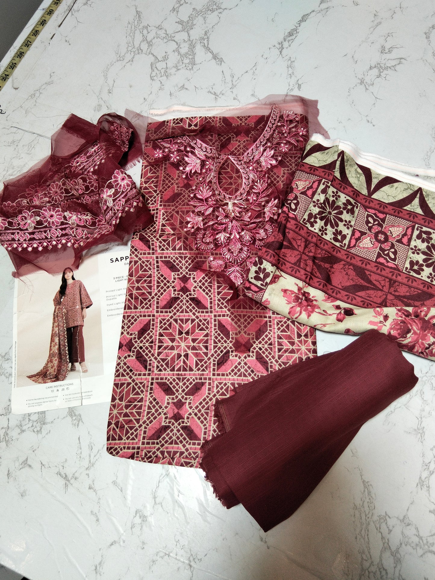 Sale sapphire printed khaddr 3 PC with embroided patche with plain trouser