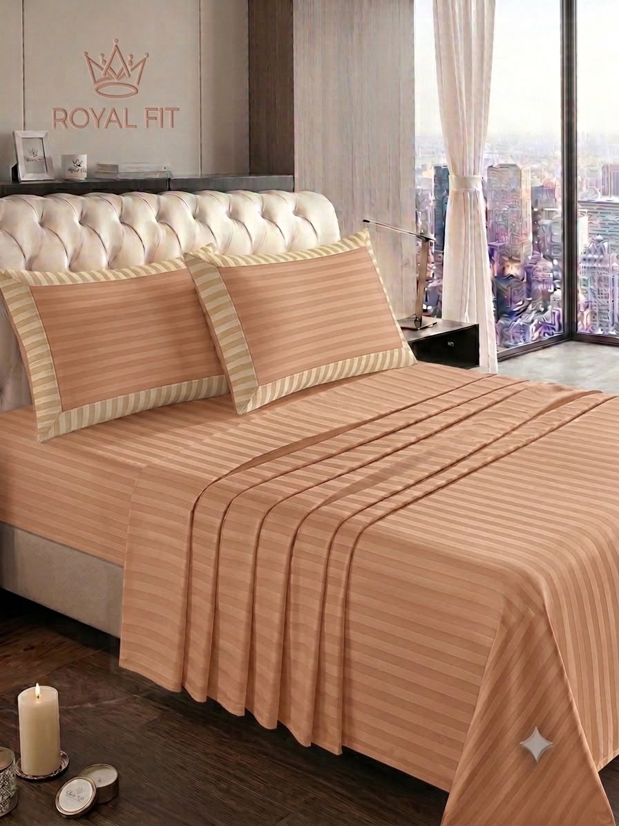 Peachi pink Fitted bed sheet & 2 pillow covers leather embosed cotton satin stuff
king size
