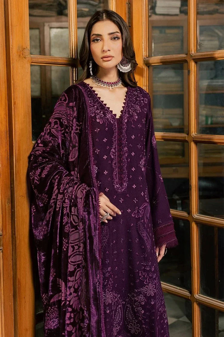 Nureh 3pc  embroided peach leather shirt with velvet palachi shawl and dyed peach leather trouser