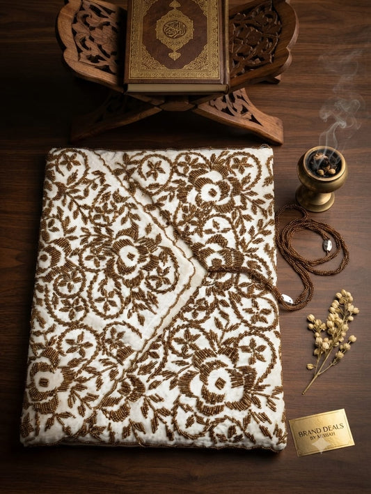 Quran pak ghilaf soft padded polyster filling  hand made pearl work velvet base fabric