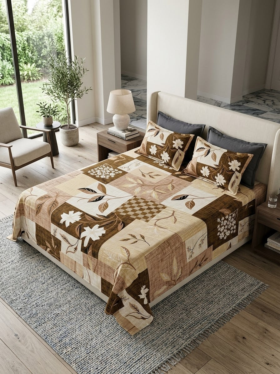 pure cotton stuff king size bed sheet with 2 pillow covers