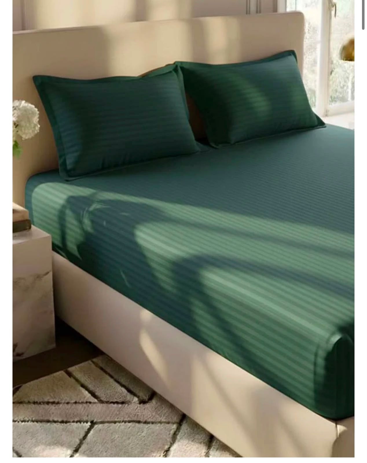 King size fitted bed sheet with 2 pillow covers leather embosed cotton satin (72*78)
Color (dark green)