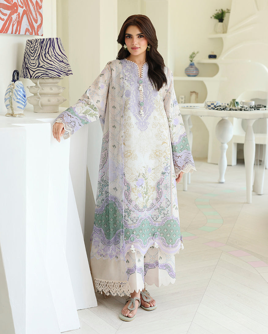 Mushq Roheenaz white Camellia embroided 3pc