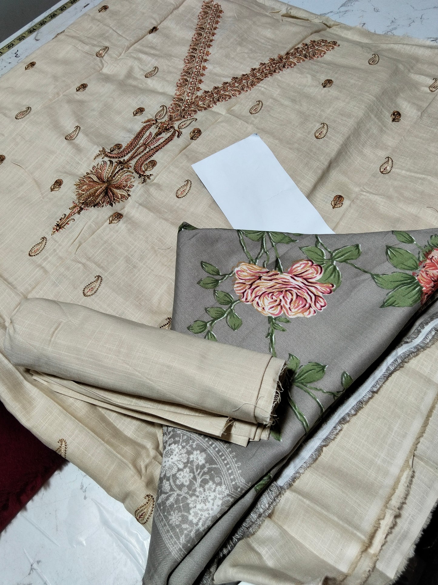 Sale Sana safinaz embroided Khaddar 3pc with printed wool shawl