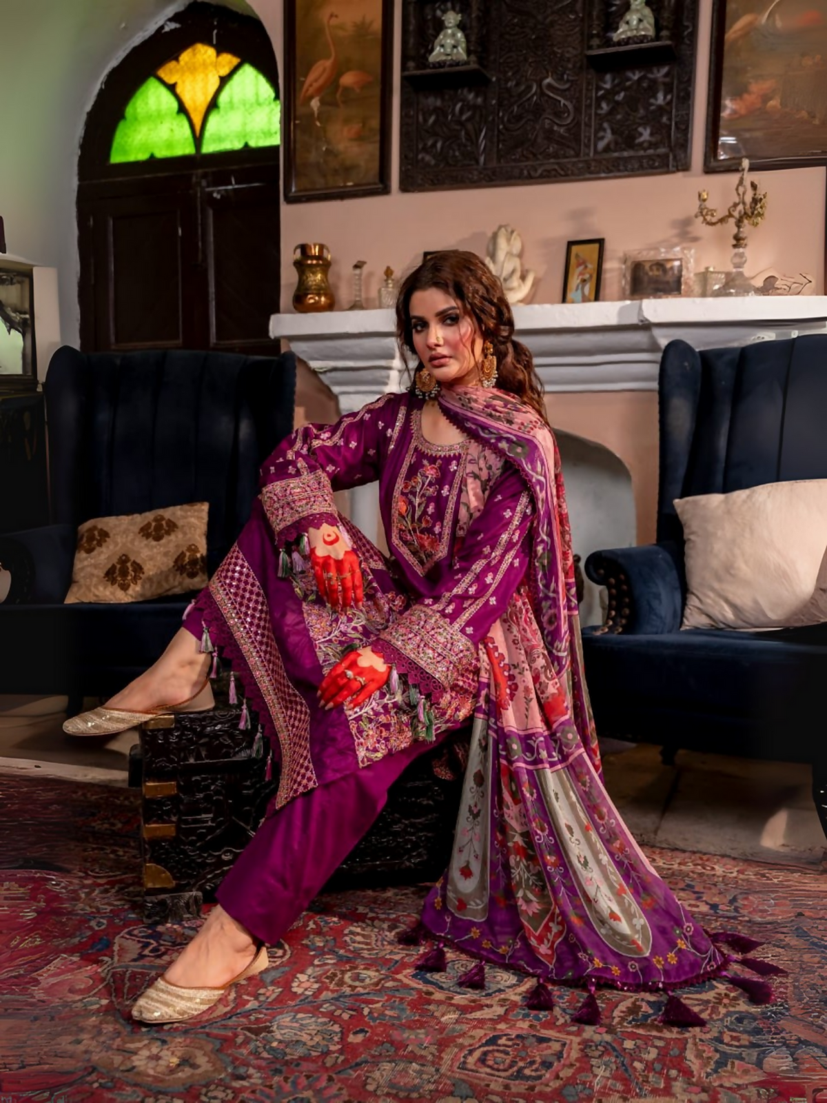 Fatima Hussain ( Reem) embroidered lawn 3pc with printed chiffon duppata