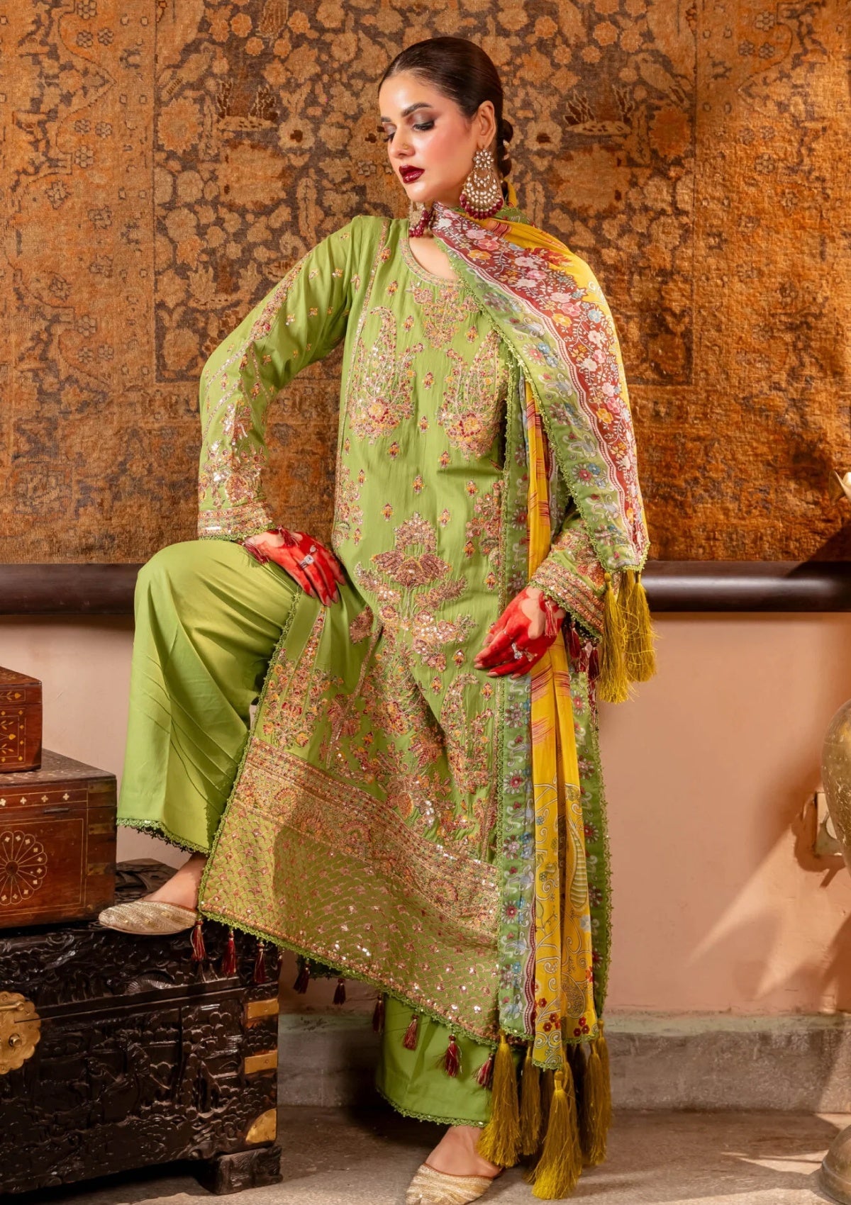Fatima Hussain ( Lamia) embroidered lawn 3pc with printed chiffon duppata