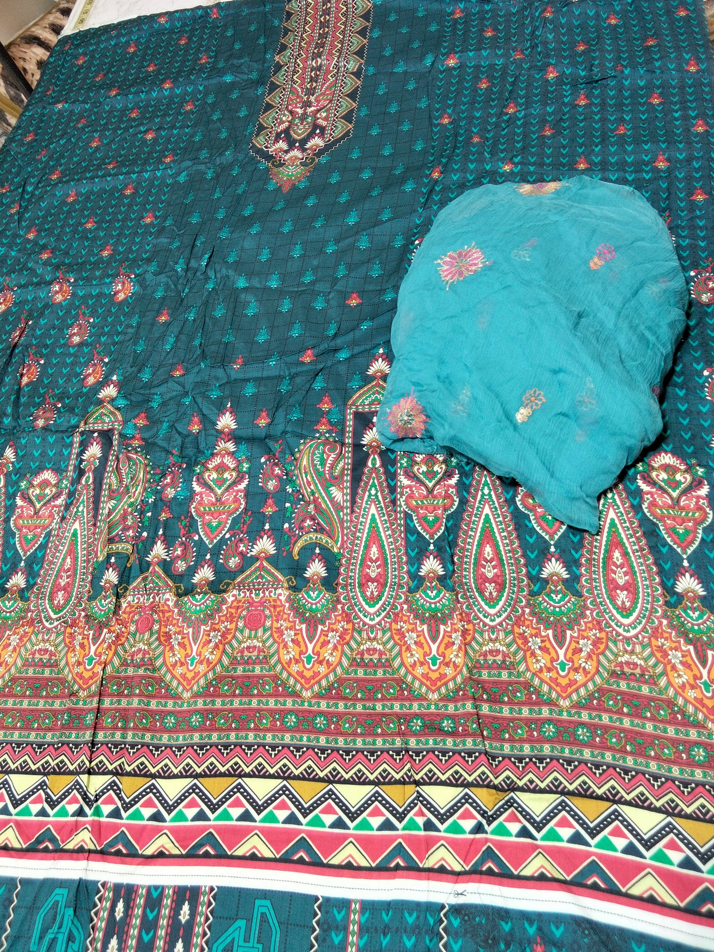 Sale printed linen shirt + breeze embroided pure chiffon dupatta