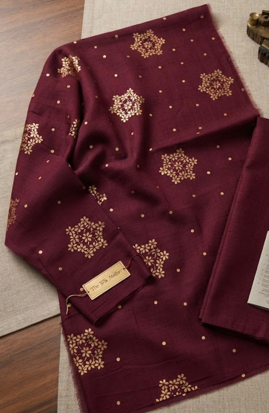 Block printed raw silk 2 pc
