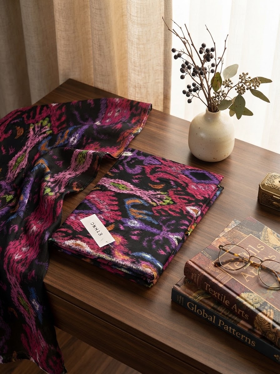 Ethnic all over printed viscose raw silk 2 pc