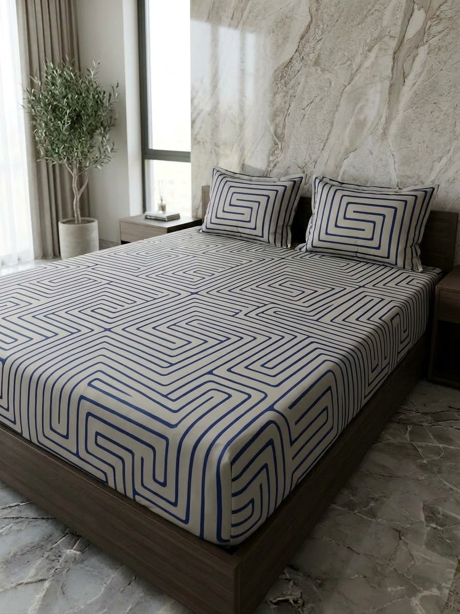 pure cotton stuff king size bed sheet with 2 pillow covers