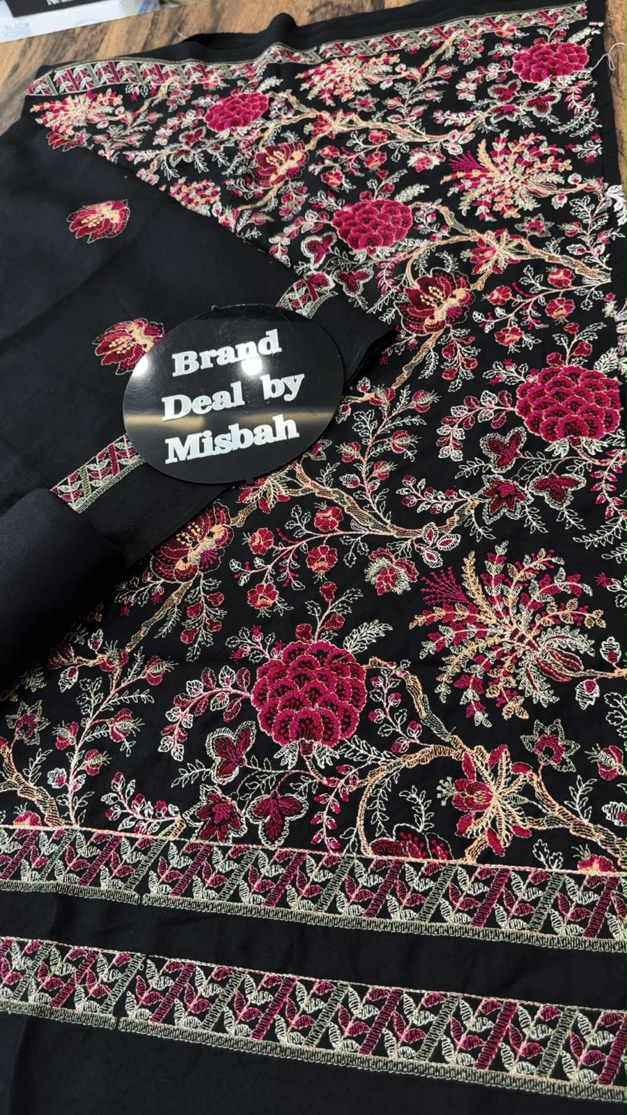 Black Luxury embroided karandi 3pc with heavy embroided shawl light embroided shirt plain trouser