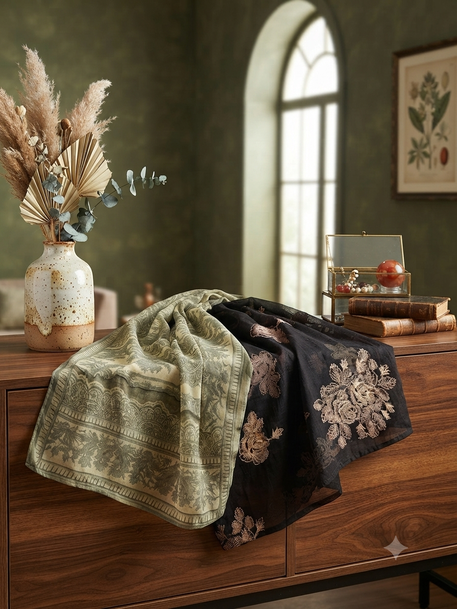 Sale embroided chiffon dupatta+printed chiffon dupatta