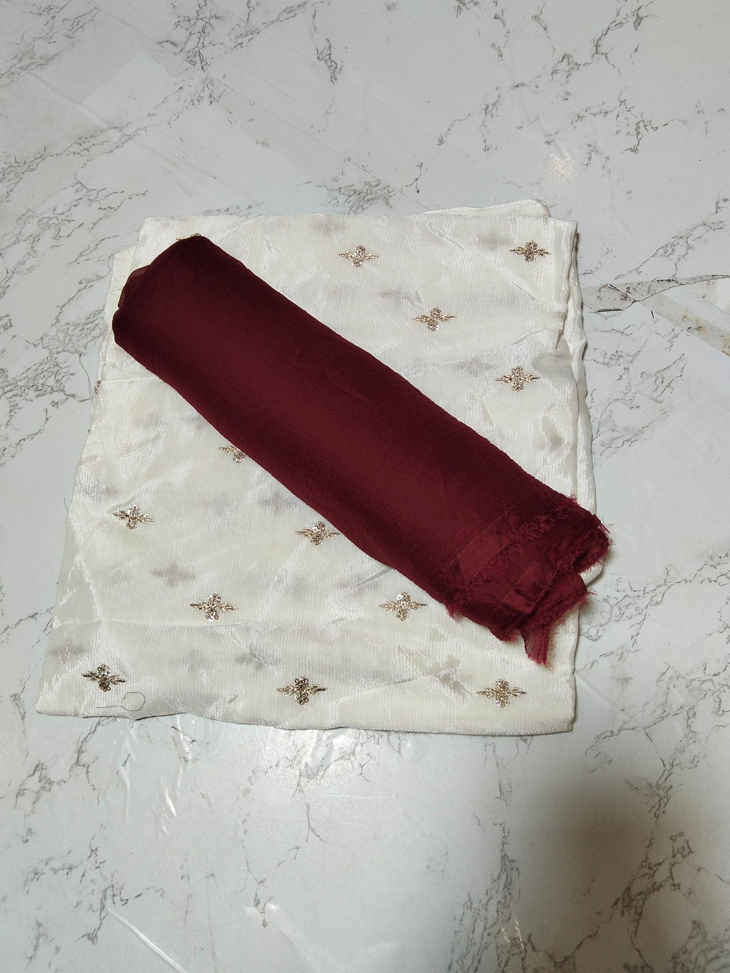 Sale embroided row silk shirt+ chiffon dupatta