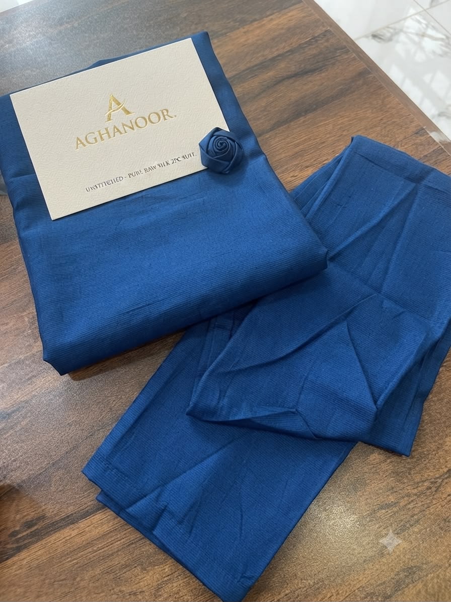 Agha Noor blue raw Silk 2pc dyeable