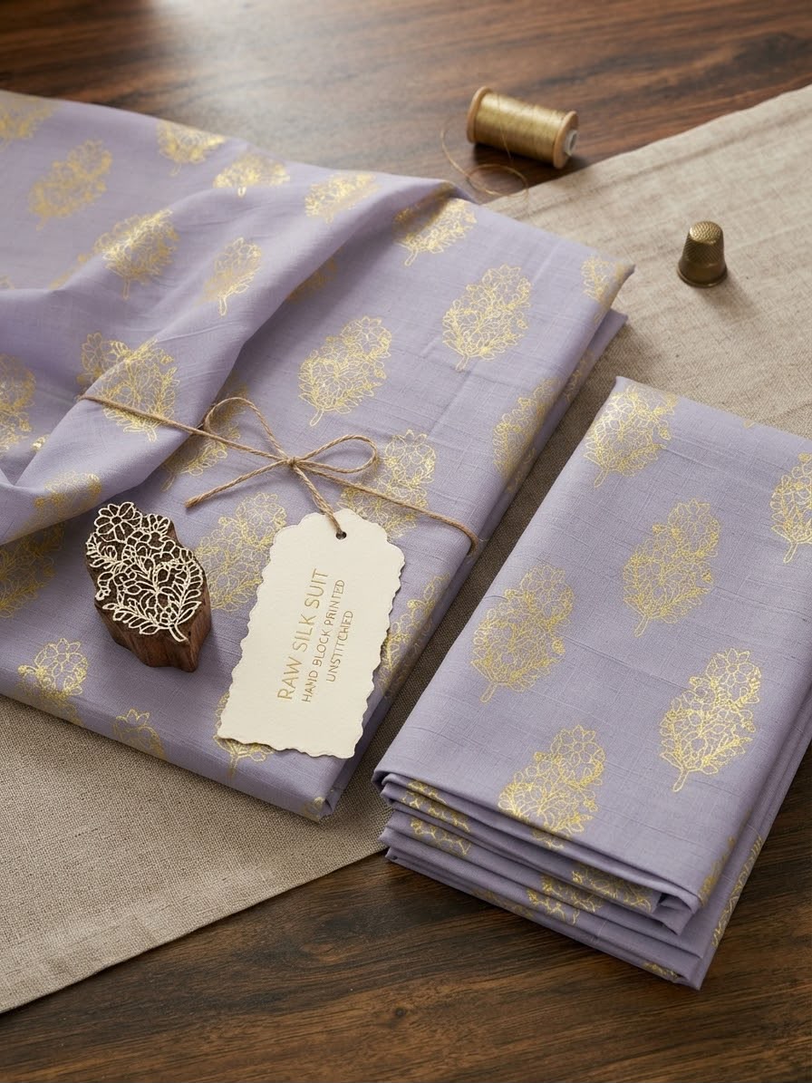Block printed raw silk 2 pc