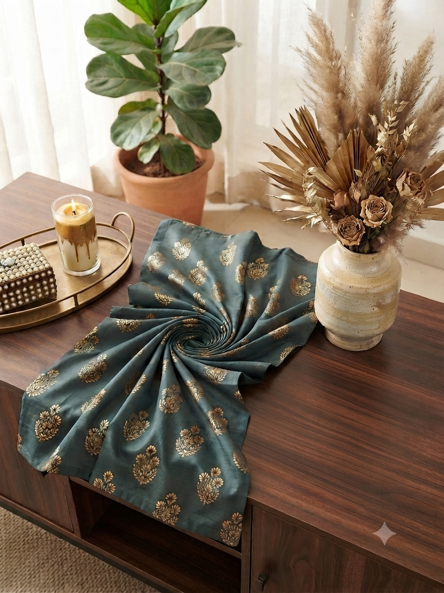 Block printed raw silk 2 pc