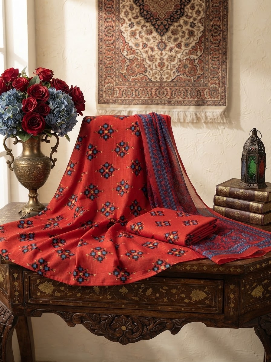 Sale  Allover printed khadar shirt and trouser (unstitched)