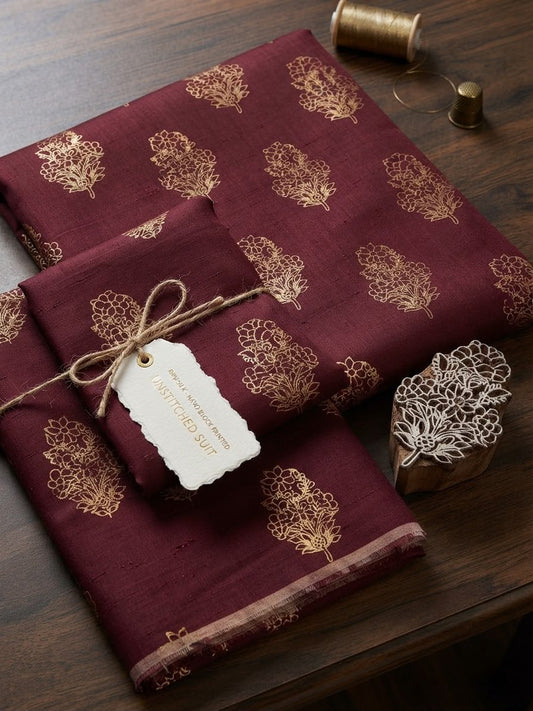 Block printed raw silk 2 pc