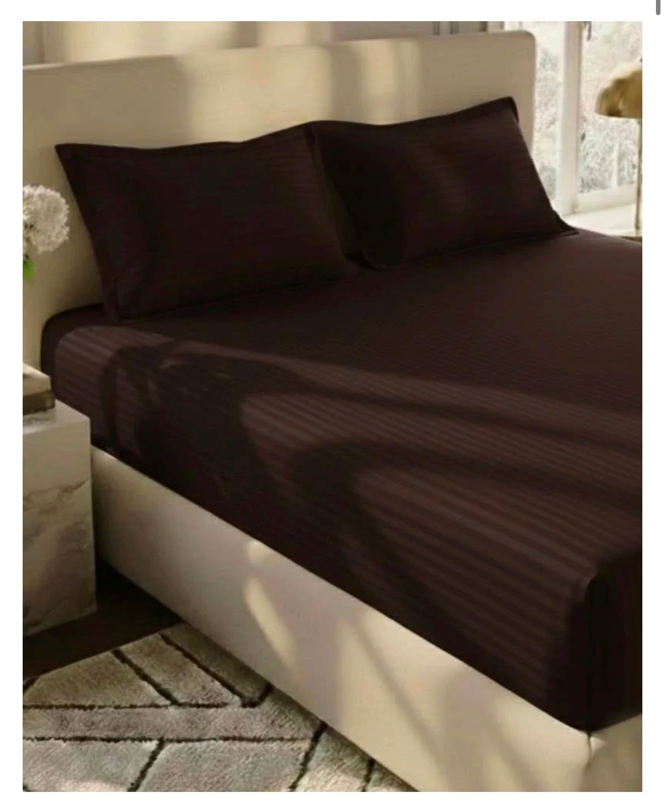 King size fitted bed sheet with 2 pillow covers leather embosed cotton satin (72*78)
Color (coco)