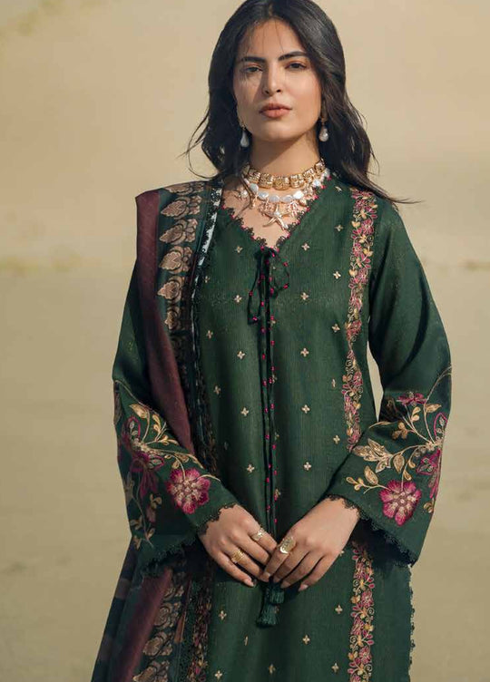 Charizma poshima 3pc unstitched embroided peach leather with printed wool shawl
