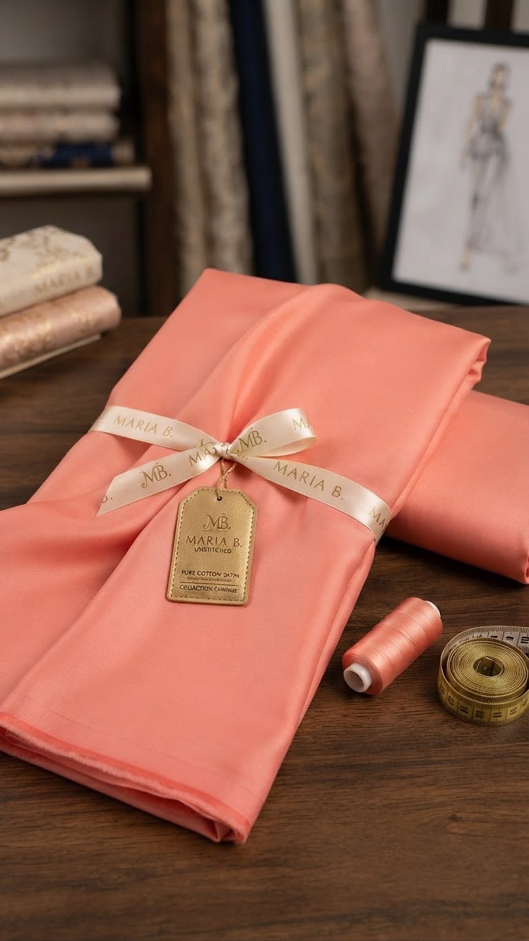 Maria b plain cotton Satin fabric 2 pc