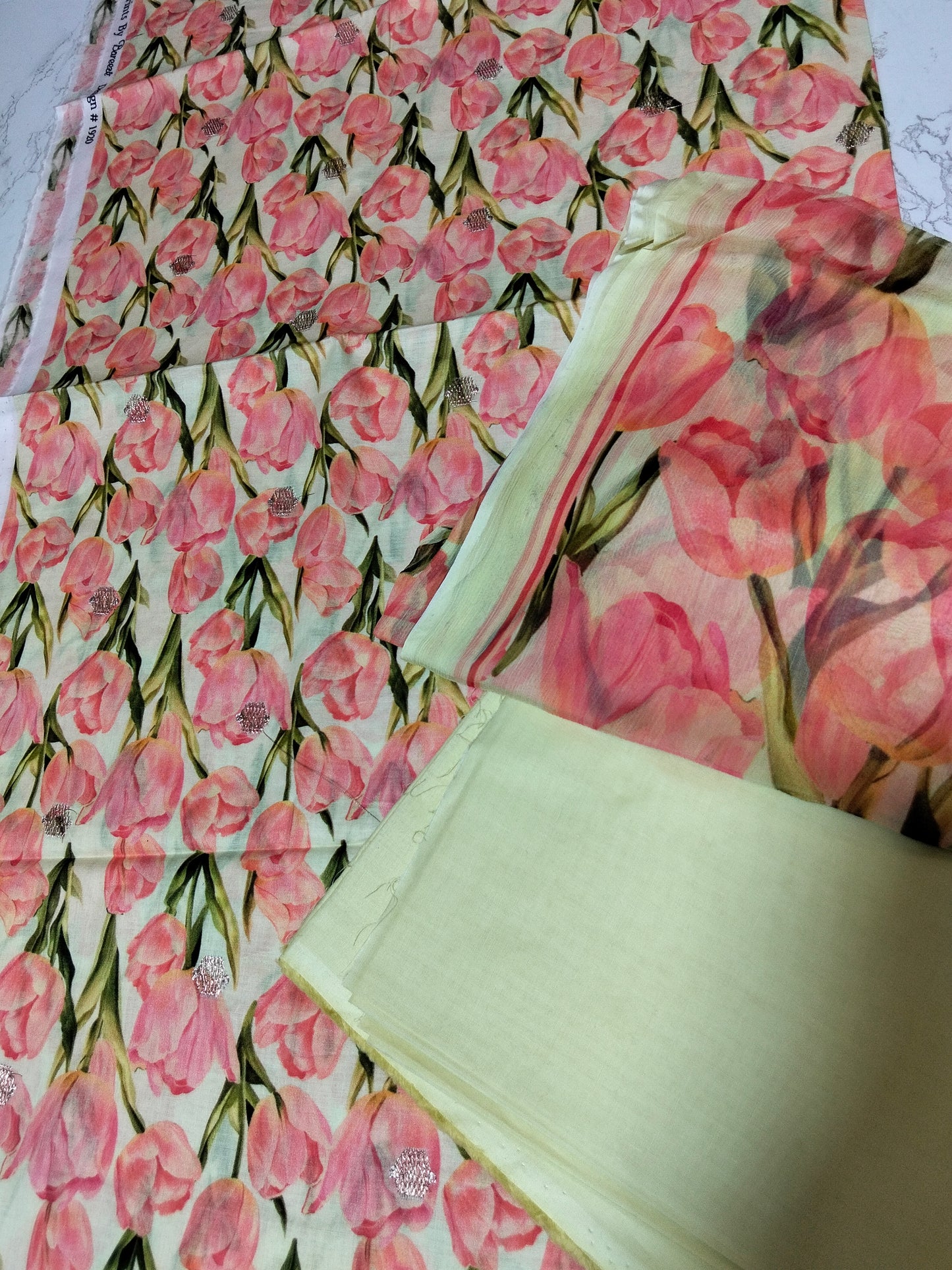 Sale breeze embroided 3pc with plain trouser and printed chiffon dupatta