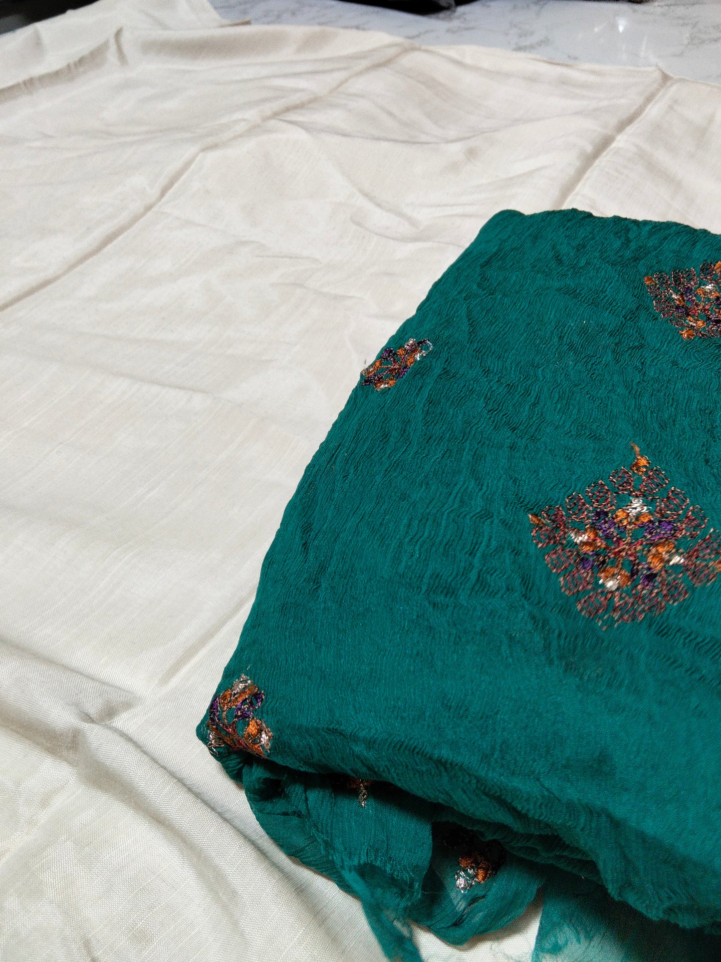 Sale Ethnic Allover Raw silk +Bareeze Embroidered Pure chiffon dupatta 2pc