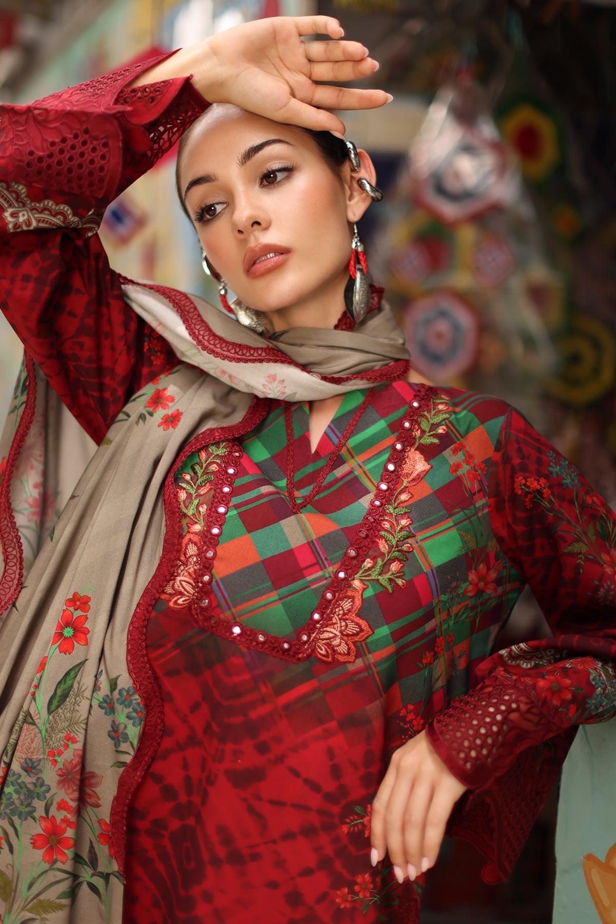 Charizma combination 3pc embroided linen with embroided Irish linen Shawl