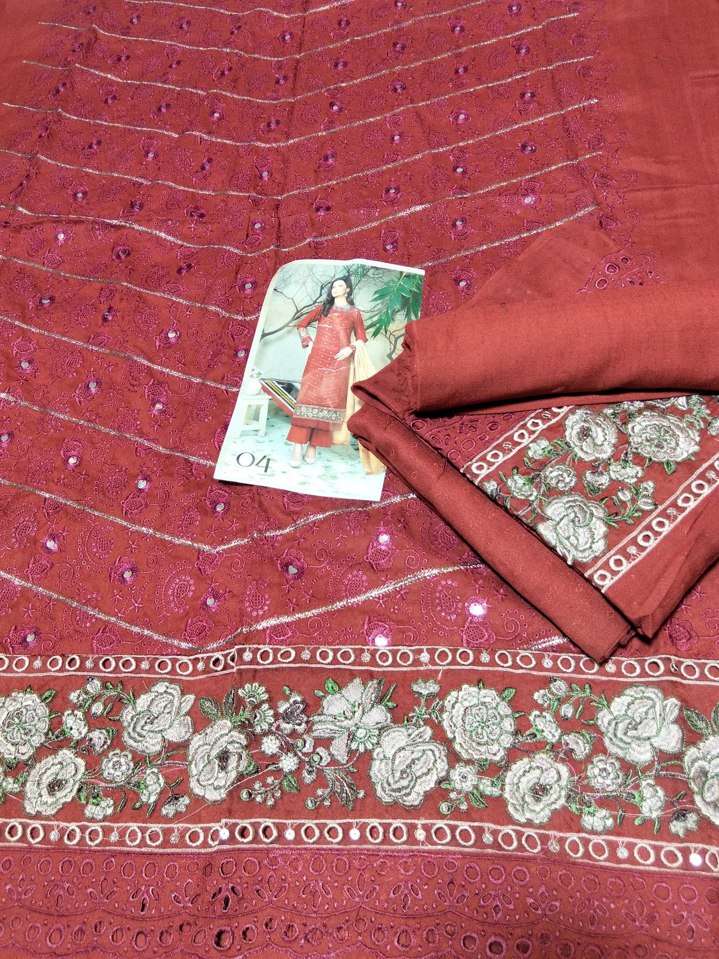 Sale embroided marina Linen 3pc with shawl