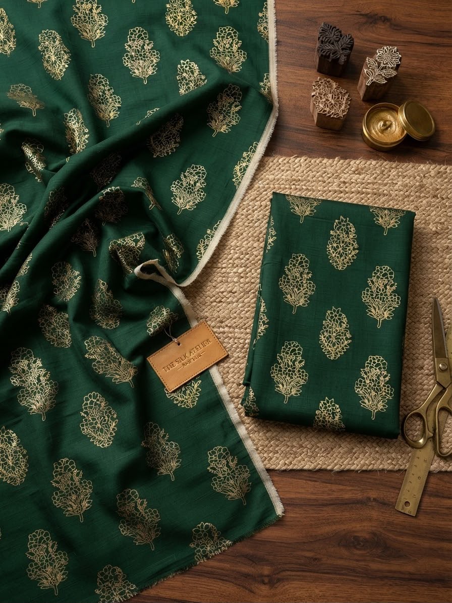 Block printed raw silk 2 pc
