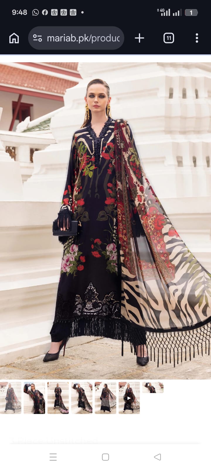 Maria b 💯 percent original printed linen shirt plain trouser with pure silk printed duppata patches missing