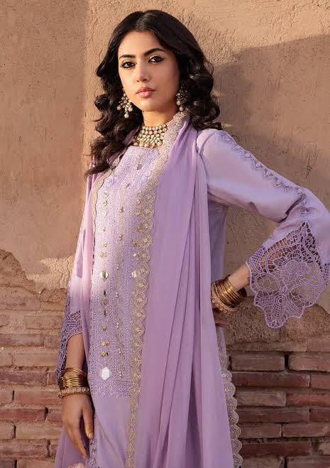 Sale charizma embroided lawn trouser plain lawn Shirt chiffon dupatta with embroided patches (front missing)