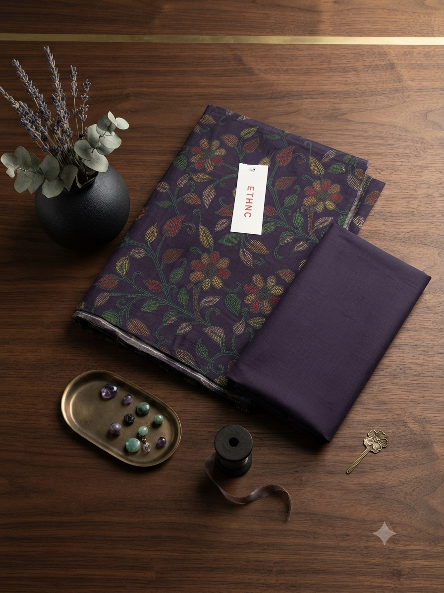 Ethnic silk lawn 2 pc printed shirts plain trouser