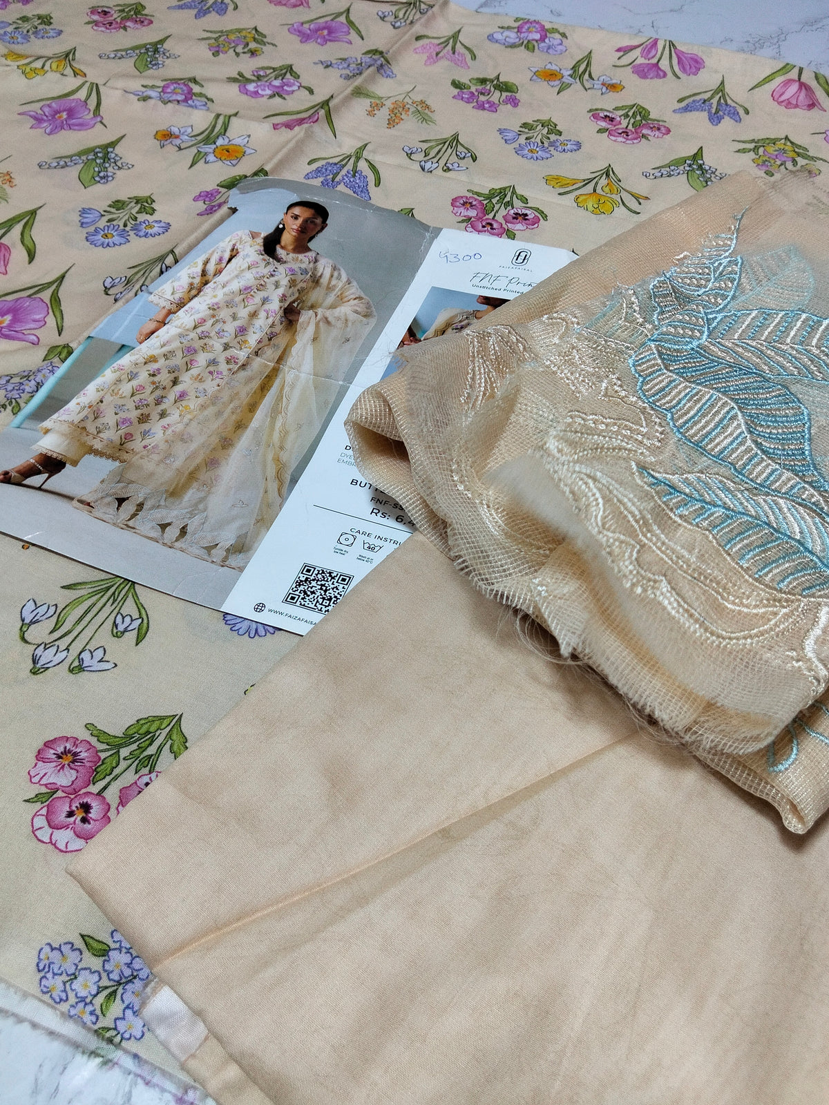 Sale Faiza Faisal Printed Lawn 3pc with Net embroided Dupatta and Embroidered Dupatta Patches