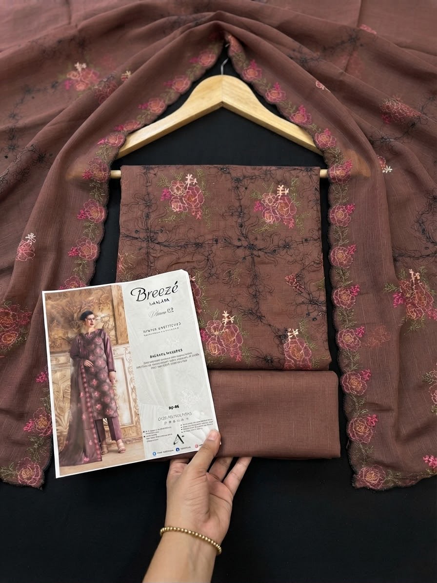 Alaya bareeze embroidery style karandi 3pc with chiffon embroided duppata 2 side embroidery