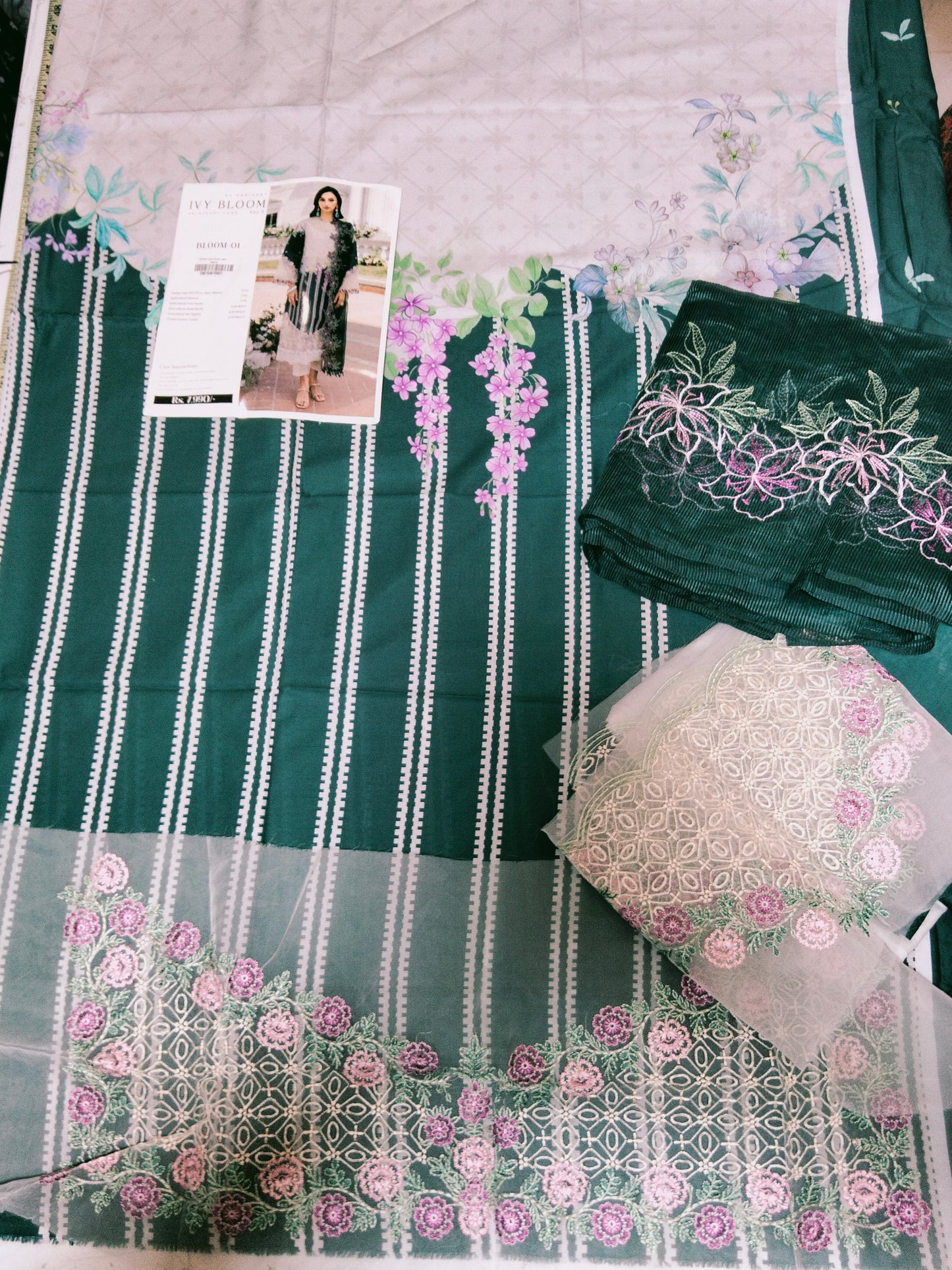 Sale Parishay printed lawn 3pc with embroidered Patches with embroidered Net Duppata