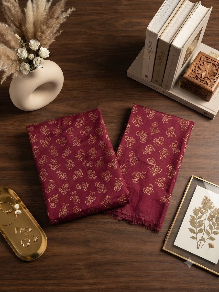 Block printed raw silk 2 pc