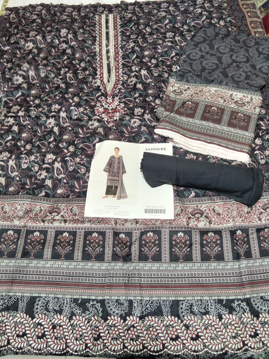 Sale sapphire embroided lawn 3pc with plain trouser