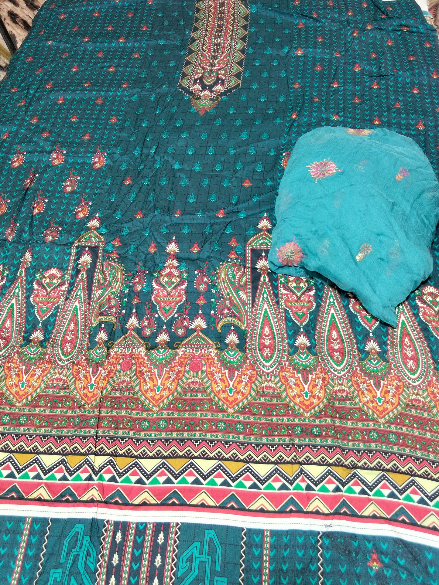 Sale printed linen shirt + breeze embroided pure chiffon dupatta