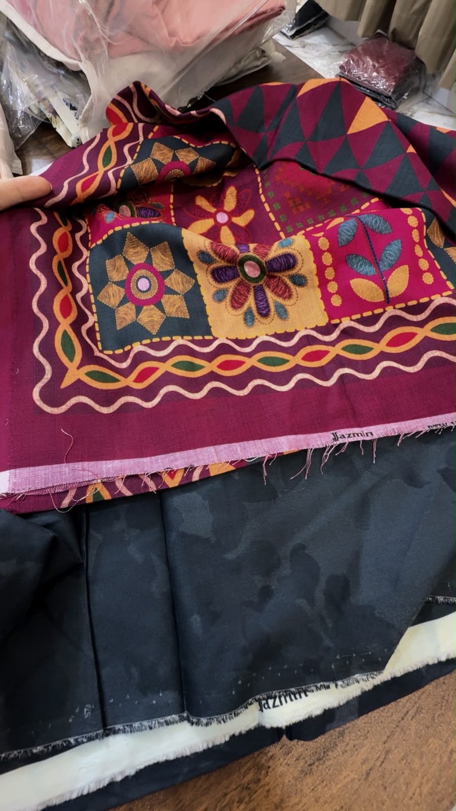 Sale Jazmine printed linen 3pc with printed wool shawl (winter)