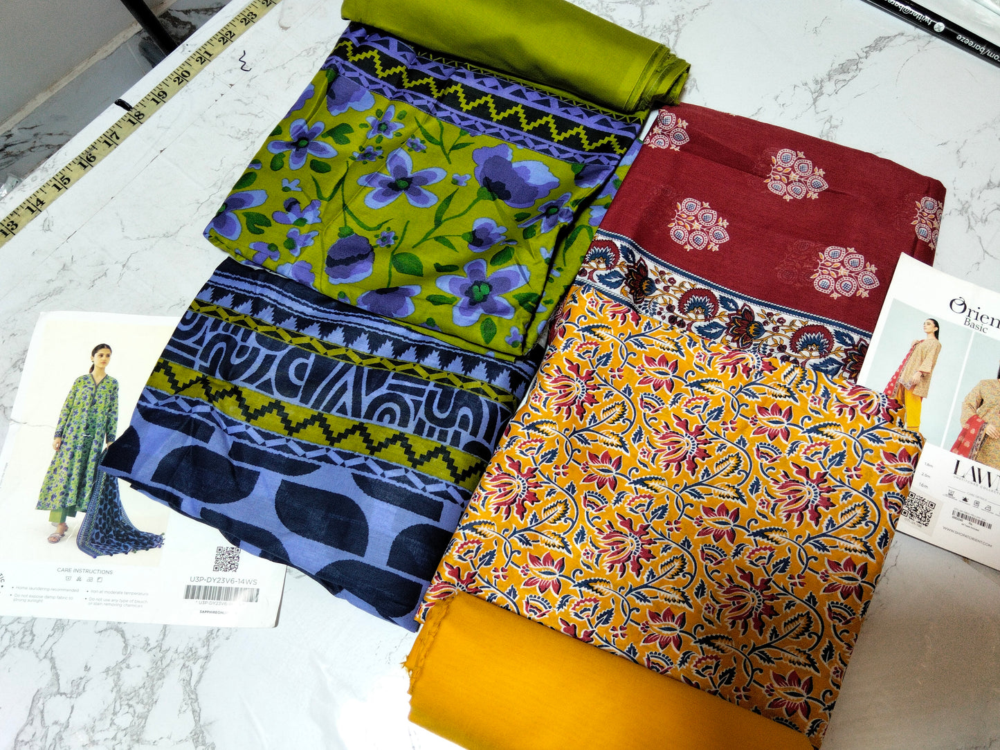Sale 2 set of 3pc printed shirt and dupatta with plain trouser