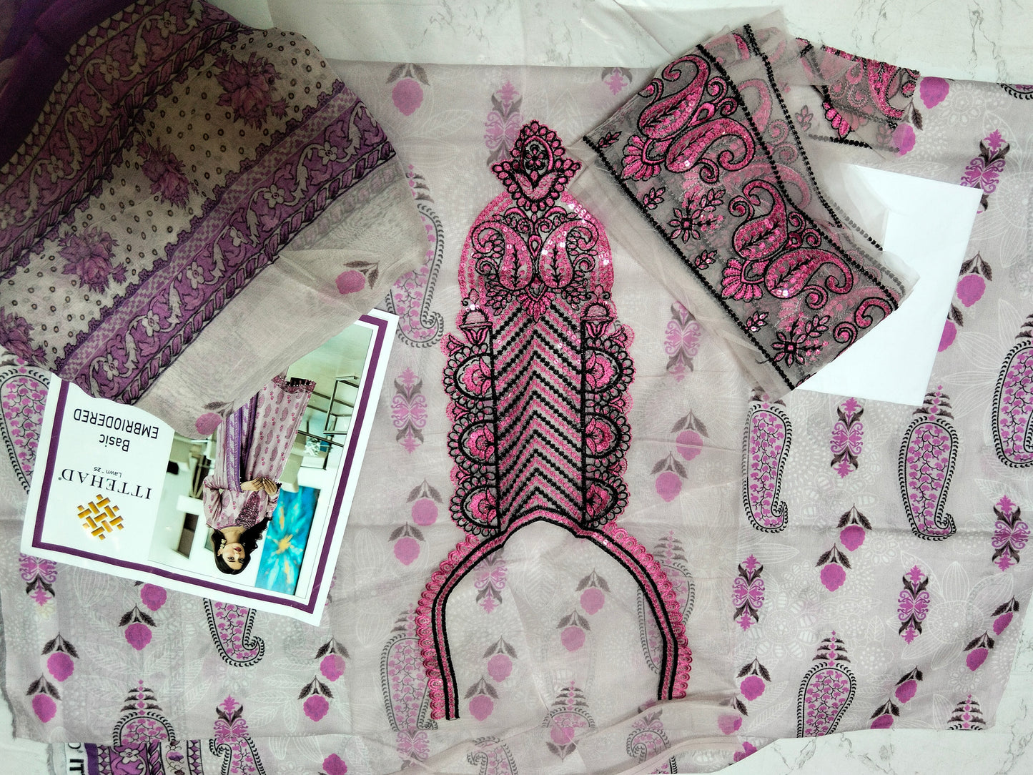 Sale Ittehad printed lawn 3pc with Embroidered patches